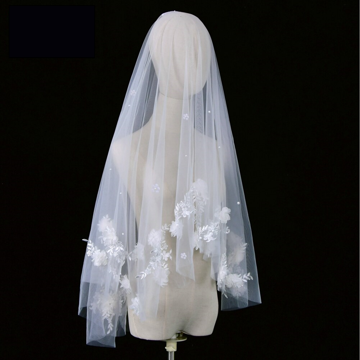 Wedding Veil with 3D floral Lace appliques, Two Tier Floral